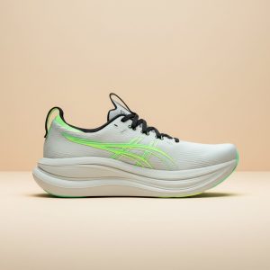Eleganckie sneakersy unisex ASICS GEL-Nimbus 28 Extra Wide, stonowana szarość z zielenią, do stylizacji na co dzień 1011C145-400