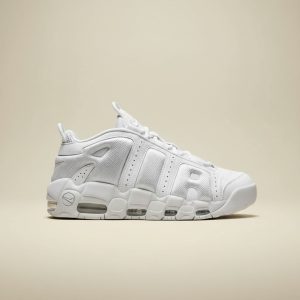 Buty unisex Nike Air More Uptempo Low Triple White, biała skóra i siatka, do stylizacji na co dzień i wieczór, FZ3055-100